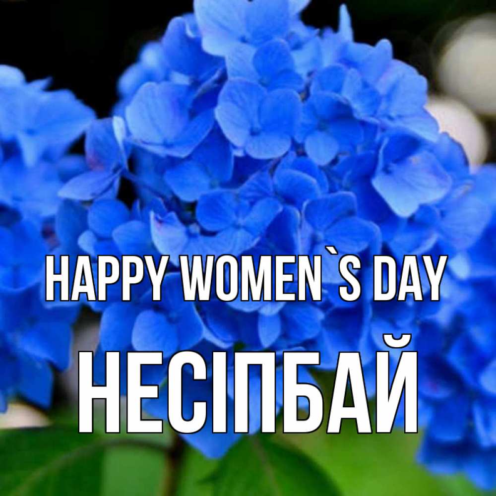 Greetings card с именем, НЕСІПБАЙ happy women`s day синие цветы Greetings with text for free download 